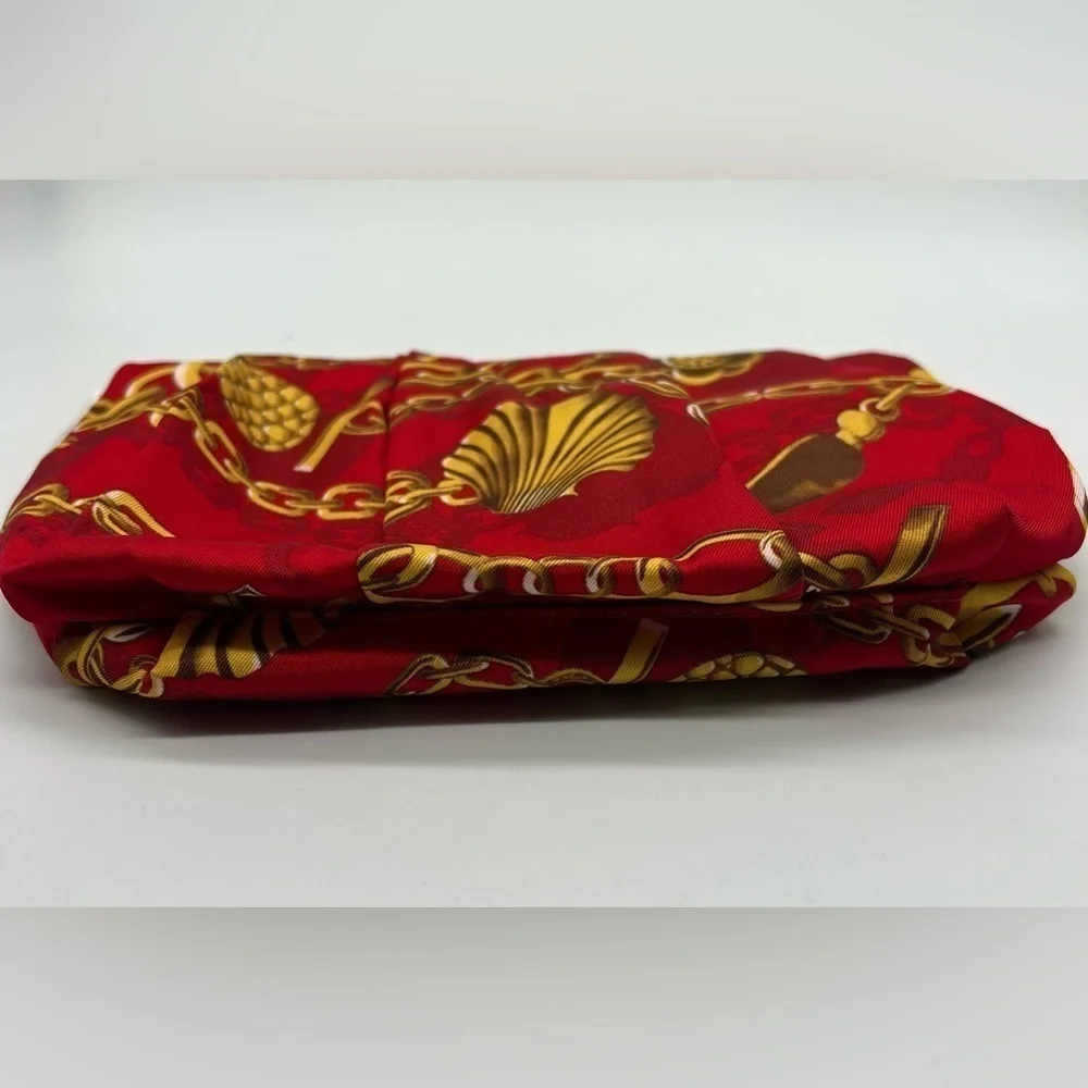 Estée Lauder red and gold cloth pleaded cosmetic bag NEW